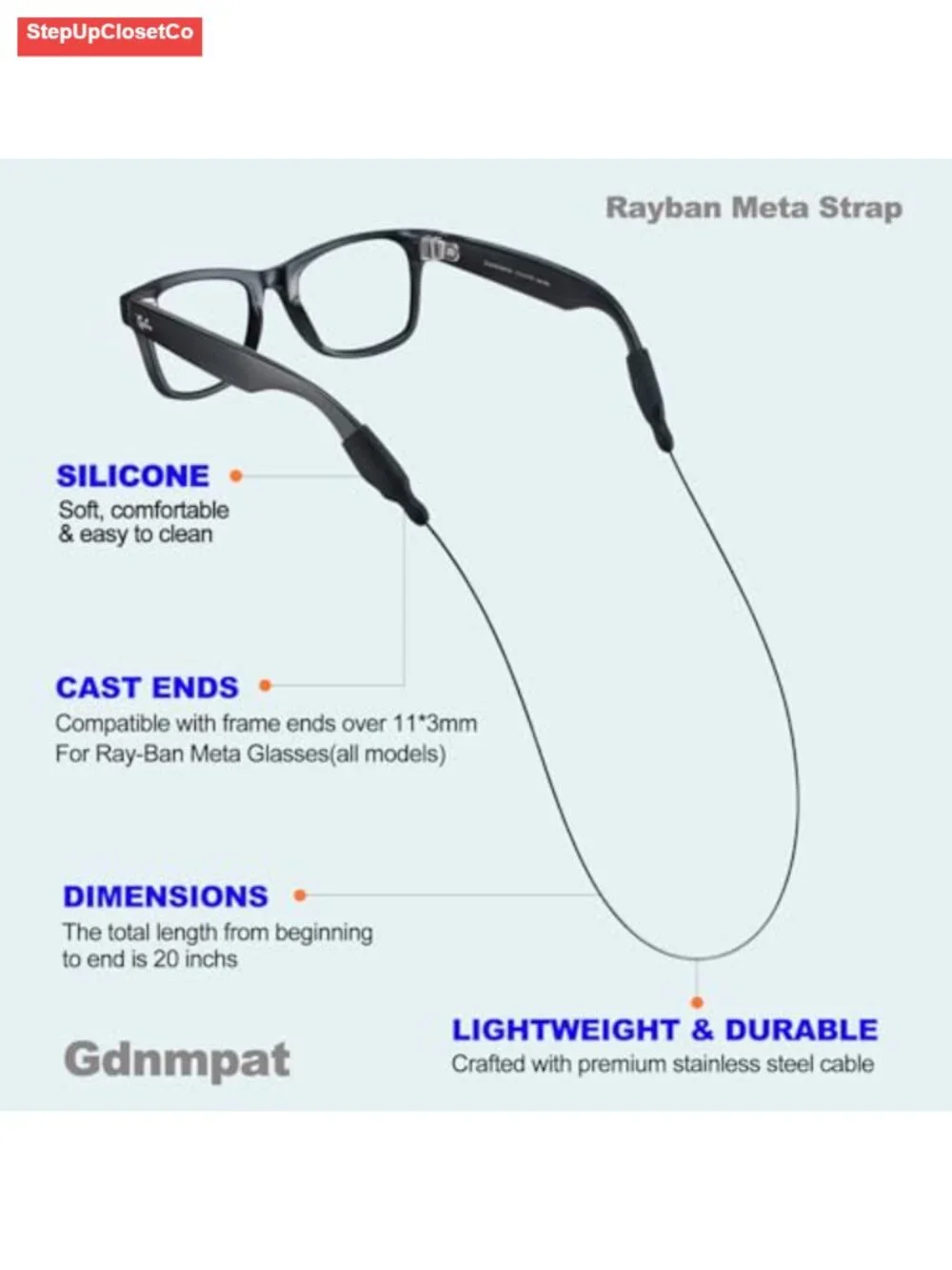 Eyeglasses Retainer Strap Silicone Steel Wire for Sports 2 Pack